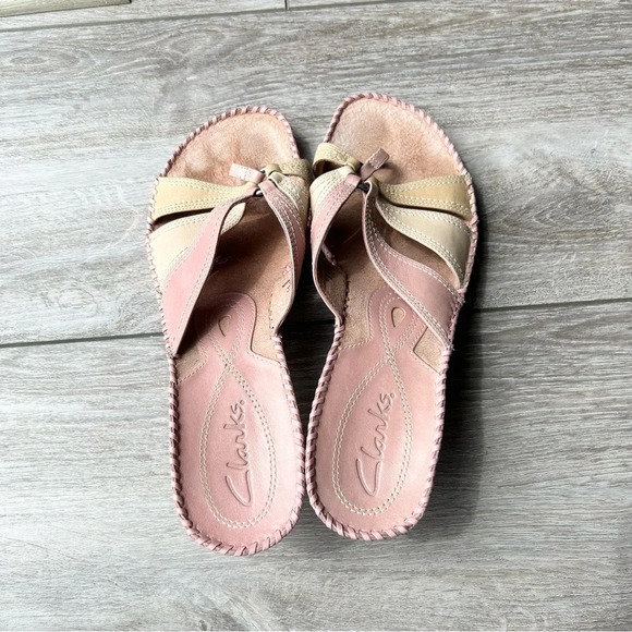 Clarks Women's Pink Beige Leather Open Toe  Heels Sandals - Picture 6 of 14